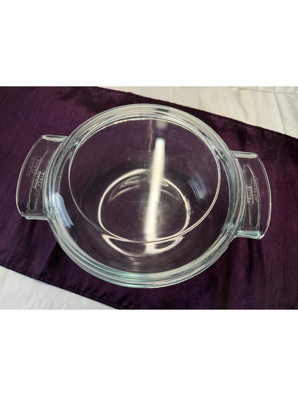 Vintage Pyrex France 454 1.5 Qt Round Clear Glass Casserole Baking Dish Handles